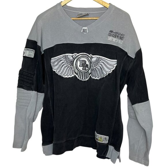 HipHop History XL B-Fox Colorblock Crewneck Sweatshirt Black Gray Streetwear - Picture 1 of 6